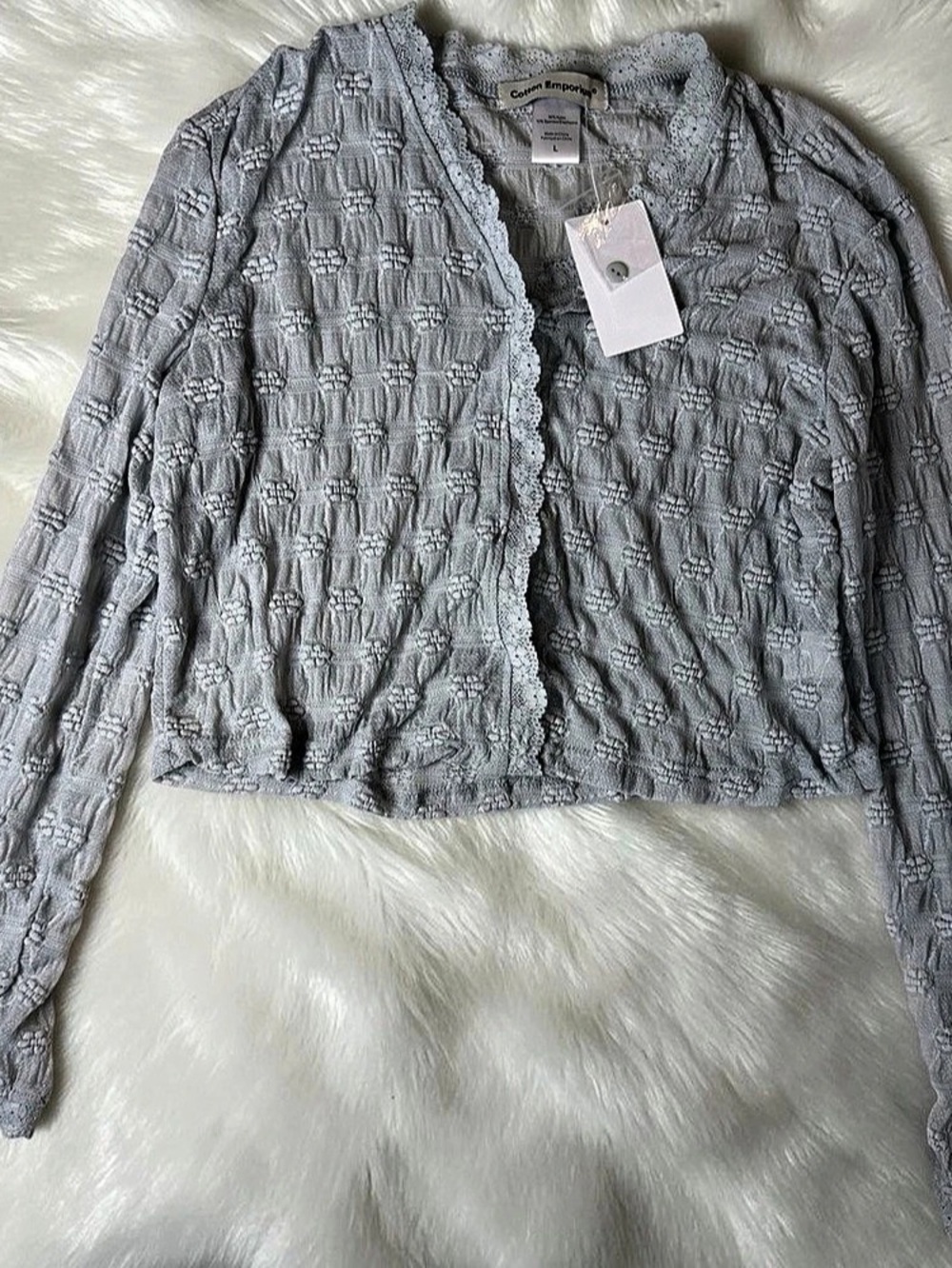 Cotton Emporium Lace Long Sleeve cardigan in Gray Size Youth Large NWT